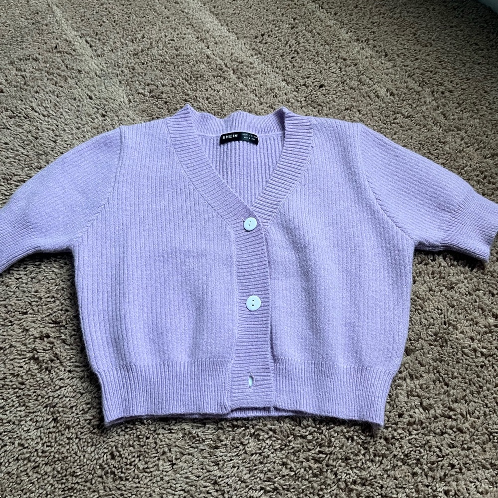 SHEIN Purple Knit Cardigan Sweater